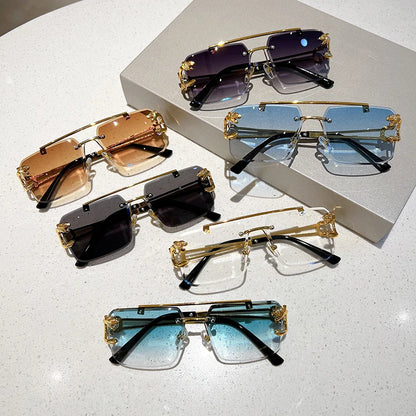 KAMMPT Vintage Rimless Sunglasses Men Women Fashion Oversized Square Shades Eyewear New Double Bridge Gradient UV400 Sun...