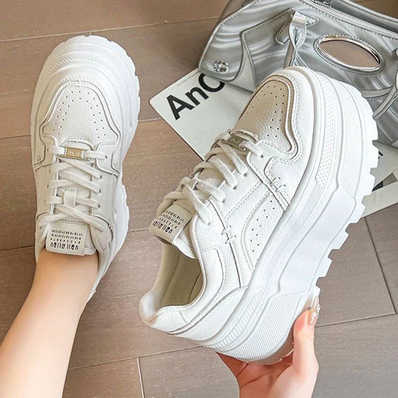 Autumn Women 8CM Platform Sneakers Comfortable Lace Up Casual Outdoor Skateboard Sneakers Female Running Sports Shoes 34-40 - Kimlud