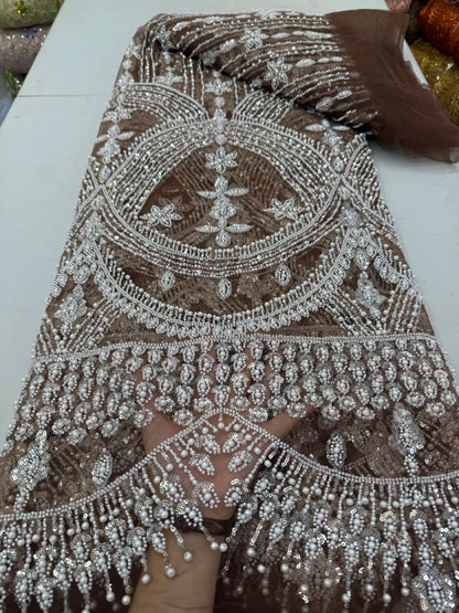 Luxury African Sequins Lace Fabric Heavy Beaded High Quality Nigerian French Groom for Sewing Wedding Party Dresses 5...