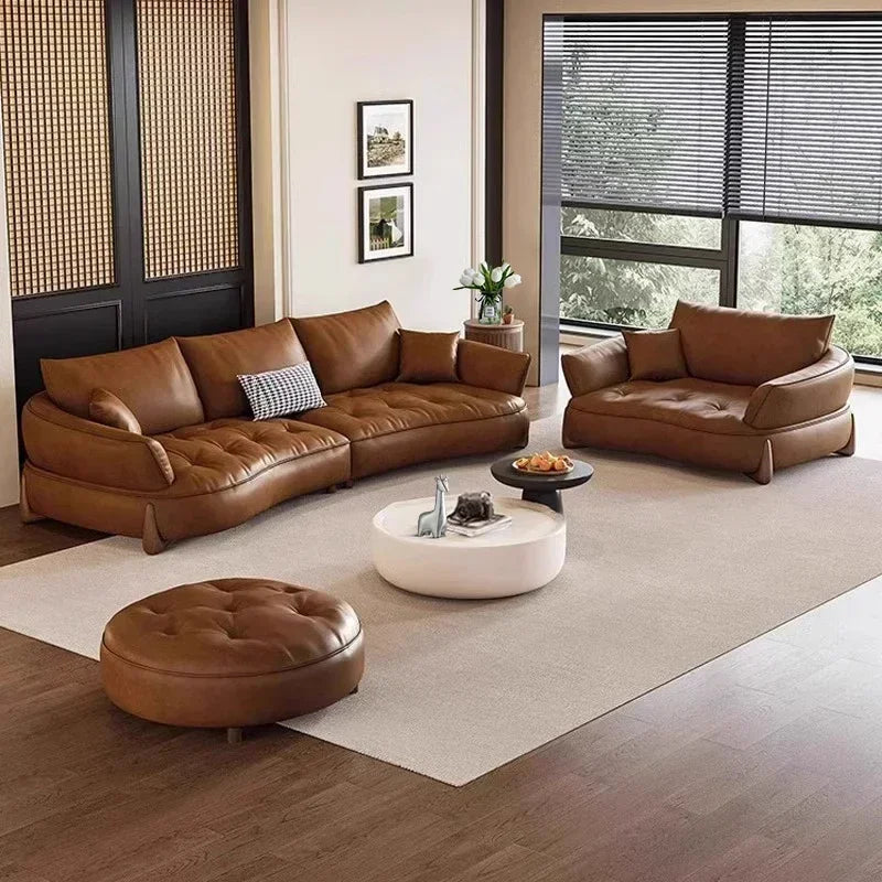 Wood Brown European Sofas Waterproof Armrest Luxury Floor Lounges Couch Puffs Nordic Designer Divani 2 Posti Unique Furniture - Kimlud