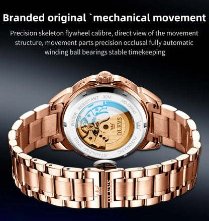 OLEVS 6695 Watch For Men Original Moon Phase Automatic Mechanical Man Watch 30M Waterproof Luminous Week Date Display...