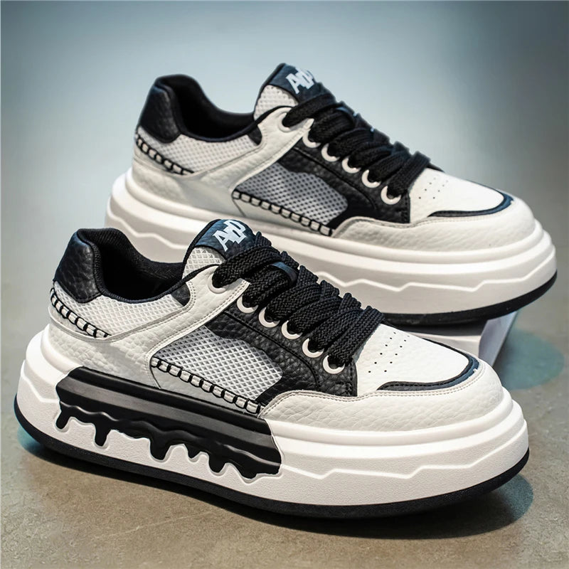 Men's Color-Blocked Thick-Soled Sneakers, Student Casual Wear-Resistant Skate Shoes, Breathable Street Fashion Men's Shoes 2026 New Model