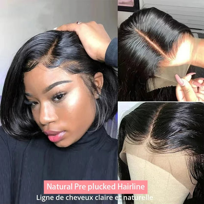 250% Human Hair Wigs Brazilian Remy Bone Straight Short Bob Wig For Women 14 Inch 13x6 Straight Lace Frontal Bob Wig Pre Plucked