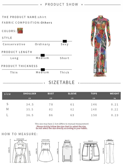 Kliou Colorful Flower Print Extended T-Shirts Woman o-Neck Full Sleeve High Waist Splits Hem Spring Trend Elegant...
