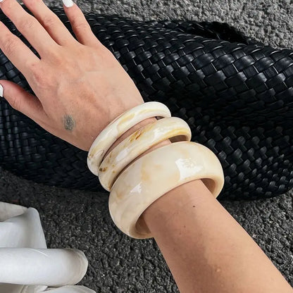 Ingemark 3Pcs/Set Vintage Beige Resin Bangles for Women on Hand 2025 New Trend Boho Stacking Charm Bracelets Y2K Jewelry...