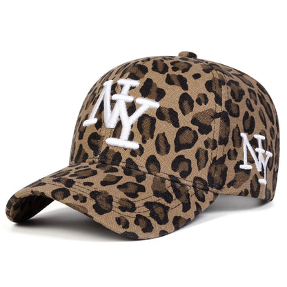 Unisex NY Letter Embroidery Leopard Print Baseball Caps Spring Autumn Outdoor Adjustable Casual Hats Sunscreen Hat Sports Cap
