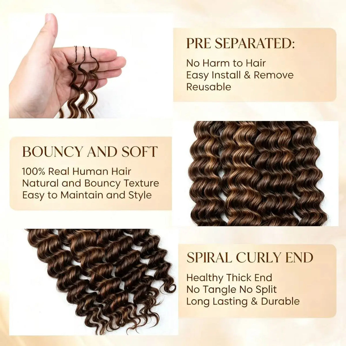 #4/27 Highlight Colored Deep Wave Feather Crochet Human Hair Pre Separated Reusable Brazilian Raw Crochet Hair Invisible...