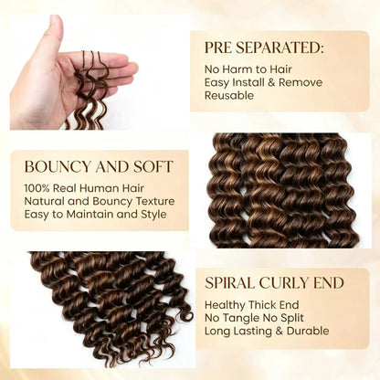 #4/27 Highlight Colored Deep Wave Feather Crochet Human Hair Pre Separated Reusable Brazilian Raw Crochet Hair Invisible...