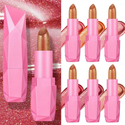 6 Colors Glitter Lipstick Hydrating Red Pink Sparkling Shine Lip Color Highly Pigmented Lip Tints Metallic Finish Lip...