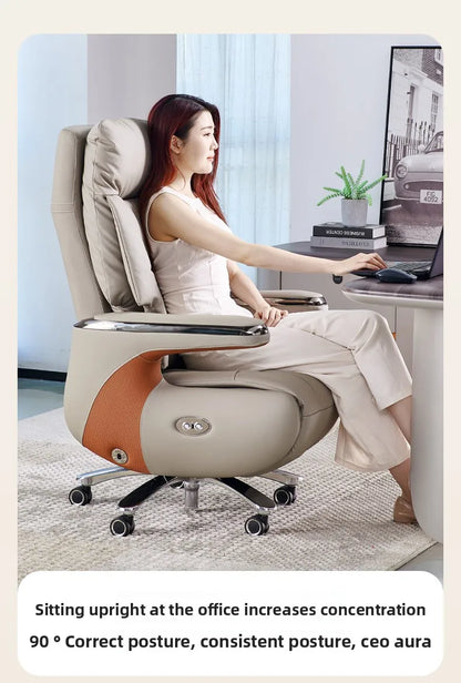 Electric Massage Boss Chair Heated Ventilated Gaming Chair Genuine Leather Executive Computer Seat Luxury Ergonomic Office Chair