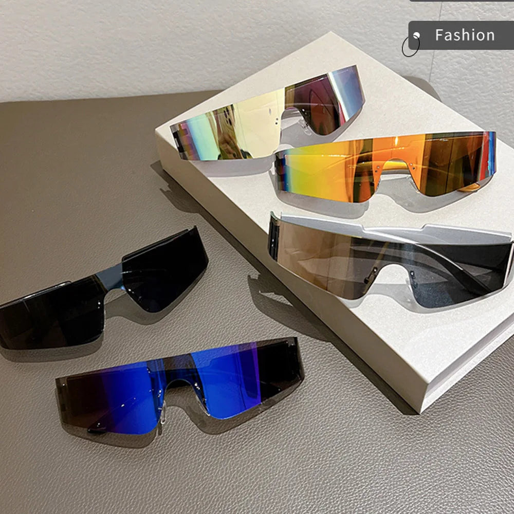 rimless one piece small rectangle silver mirror sunglasses for women new fashion Y2K hip hop sun glasses men retro punk...