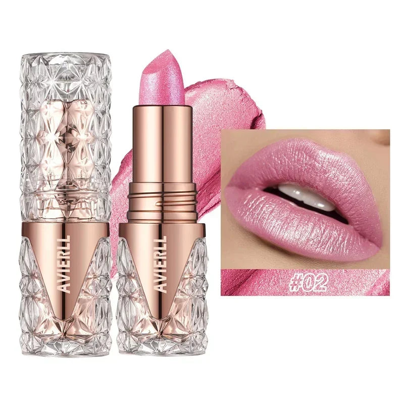10 Colors 3 in 1 Pearlescent Lipstick Long Lasting Moisturizing Sparkling Quicksand Gold Lip Gloss Pearl Shimmer Sexy Lip Makeup - Kimlud