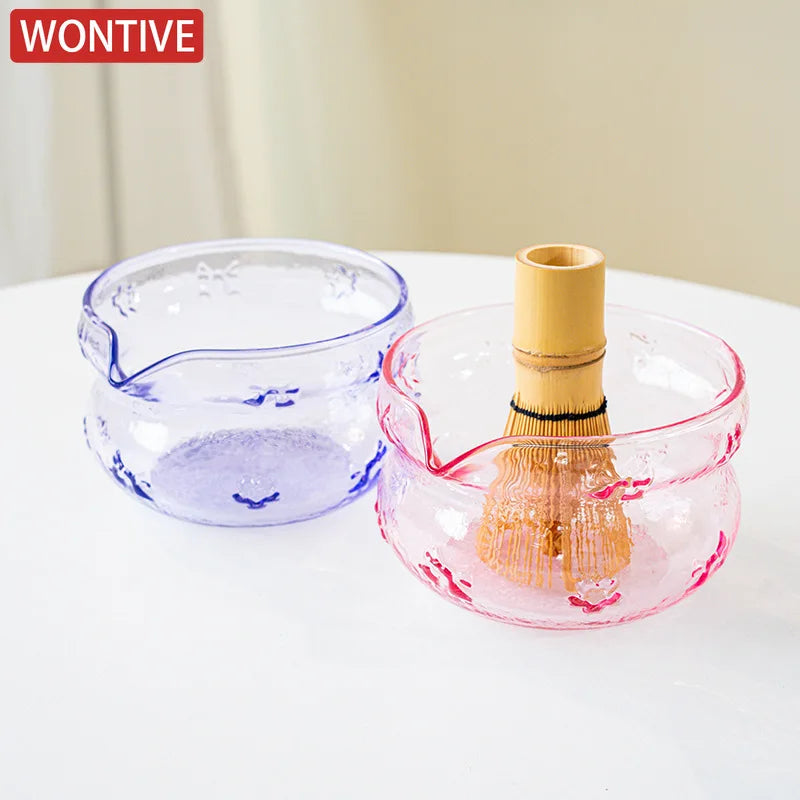 Pink and Purple Glass Matcha Matcha Bowl Heat-resistant Kung Fu Tea Set Accessories Ceremonial Matchas Mixing Bowl Kitchen tools