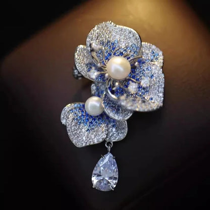 Light Luxury Elegant Zircon Pearl Flower Phalaenopsis Brooch For Women Fashion Sweet Crystal Jewelry Geometry Jewelry...