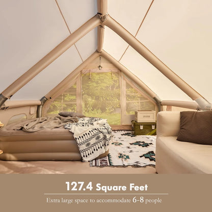 Inflatable Camping Tents 8-10 Person ,129 Sqft Large Inflatable Camping Tent with Stove Jack,Blow up Tent With Mesh...