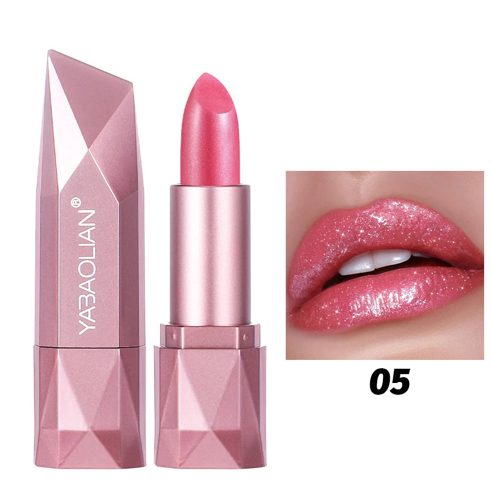 Diamond Shine Lipstick, Pearlescent Golden Lipstick with Fine Glitter, High Gloss Hydrating Long Lasting & Non-Drying...