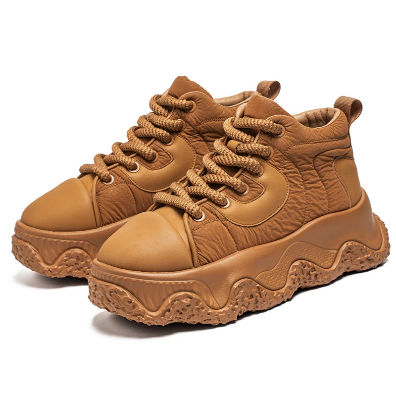 Chunky Sneaker Men Designer Winter Plush Warm Punk Board Shoes Fashion Casual Leather Height Increased Flat Platform Sport Shoes