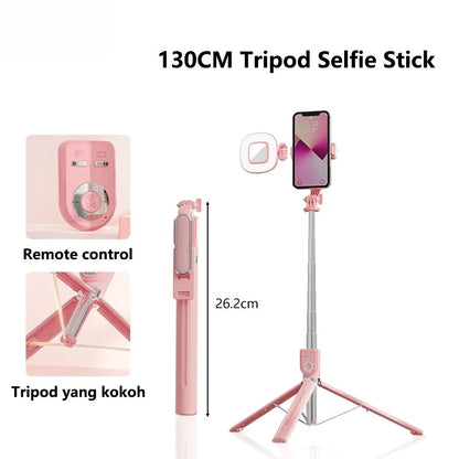 1.3m Portable Selfie Stick Retractable Tripod Phone Stand with Dual Fill Lights 360° Rotating Photography Live Streaming Devices