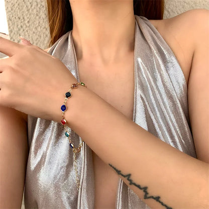 Bohemian Colorful Glass Long Y-Shaped Necklace Metal Collarbone Chain Gold Silver Color Summer Holiday Party Body Jewelry Gifts