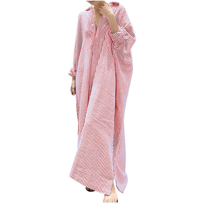 Elegant Outfits Summer Dress For Women Stripe Cotton Shirt Casual Loose Maxi Dresses Formal Occasion Dresses vestidos para mujer - Kimlud