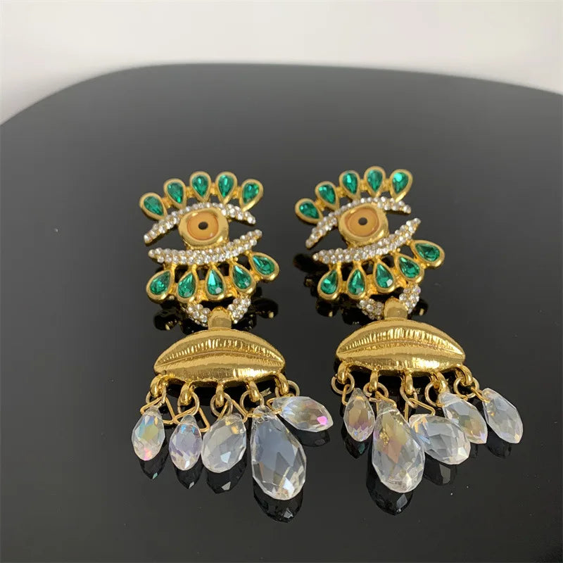 European and American medieval accessories vintage eye tassels light luxury high-end earrings French fashion devil eye earrings