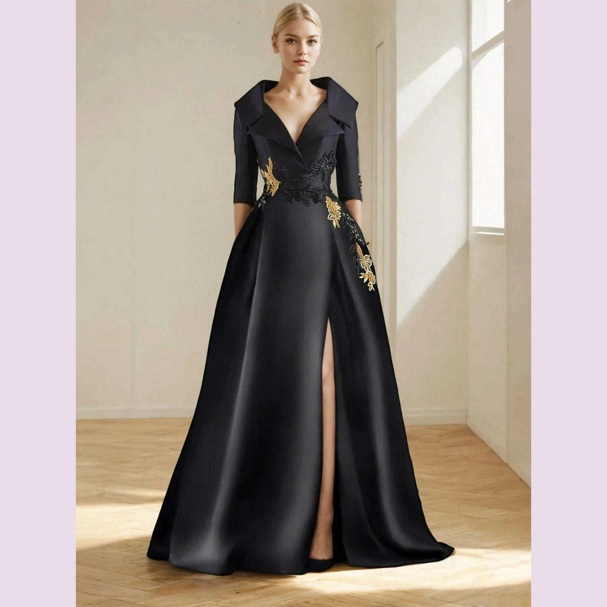 A-Line Evening Gown Elegant Dress Formal Floor Length Shirt Collar Pocket with Appliques dress to impress 2025 free customized