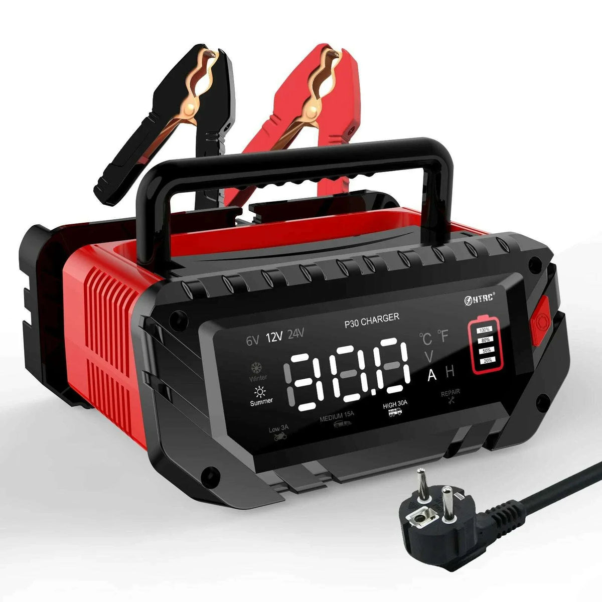 HTRC 30A 6V/12V/24V Car Battery Charger for Motorcycle Lead-Acid SLA Gel Lithium 24V/16A 12V/30A LiFePo4 Smart Battery Charger