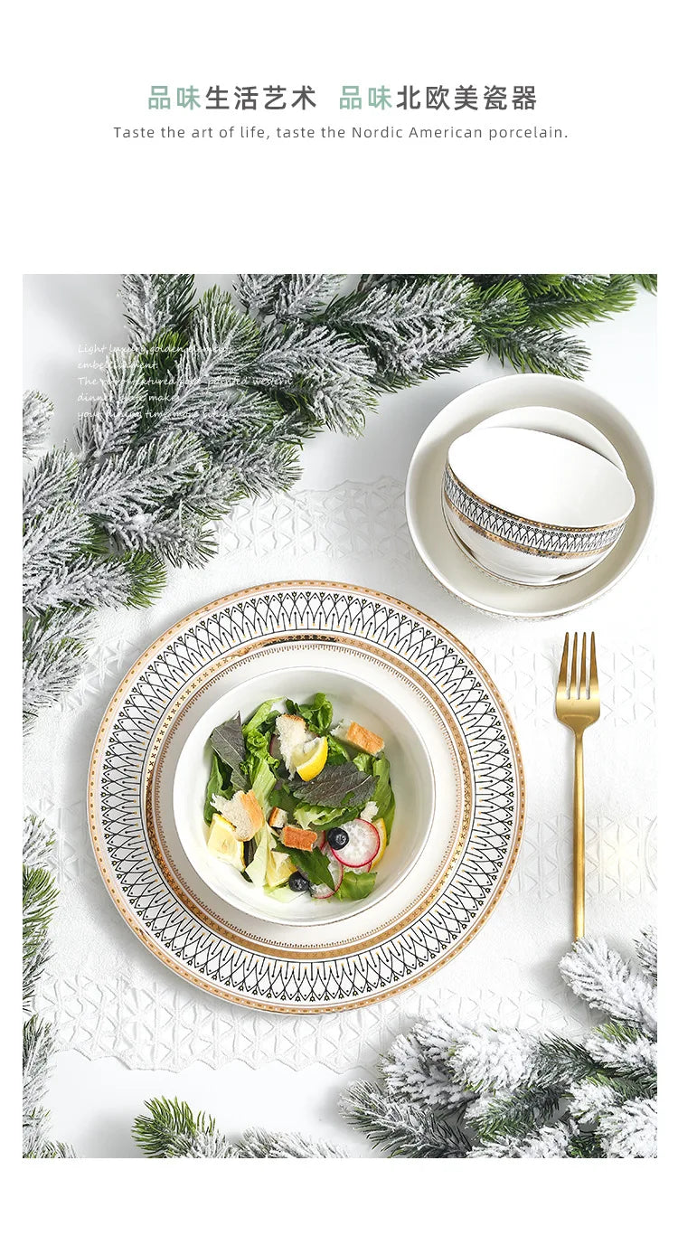 European Ceramic Steak Plates Household Tableware Golden Bead Ceramic Plates Western Food Plate Banquet Dessert Plates Kitchen