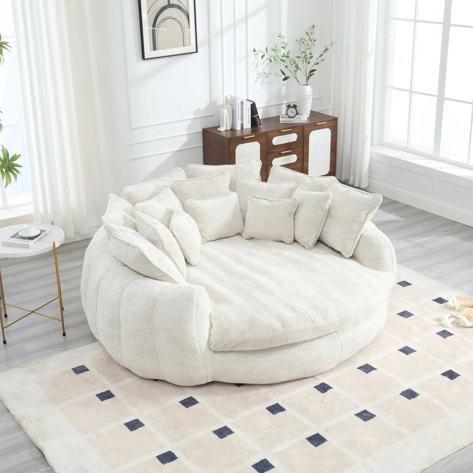 81.1" Cloud Couch Sleeper Sofa, Oversized Round Chaise Lounge Chair with 14 Pillows, Modern Chenille Boneless Couch, Memory Foam