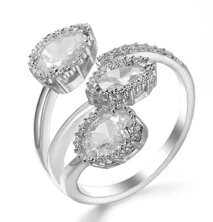 Classic 925 Sterling Silver High Quality Clear Blue Sparking CZ Geometric Stackable Opening Rings for Women Wedding Jewelry Gift