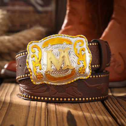 A men's and women's casual retro belt Western style! PU leather belt with metal buckle, suitable for daily work wear