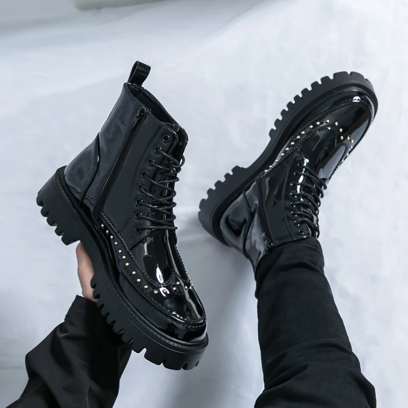 Autumn Men Platform Boots Casual Genuine Leather Shoes Personalized Design Motorcycle Boots Thick Sole Sneakers Party...