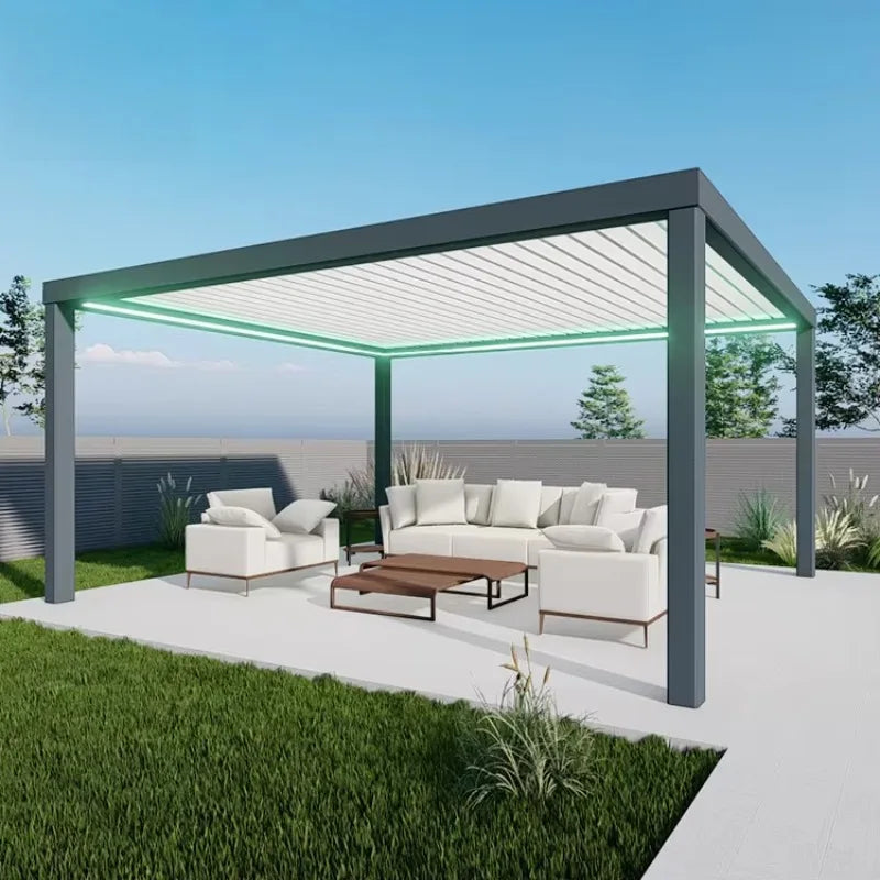 Waterproof electric shutter aluminum gazebo retractable adjustable roof garden gazebo bioclimatic gazebo aluminum outdoor - Kimlud
