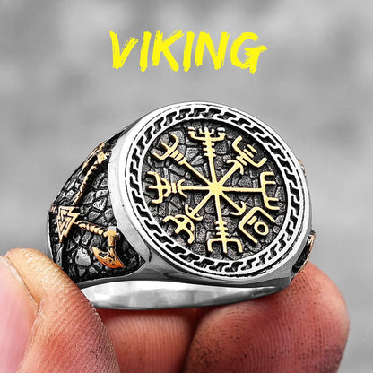 Viking Pirate Ax Retro Totem Stainless Steel Mens Rings Punk Trendy for Male Boyfriend Biker Jewelry Creativity Gift Wholesale
