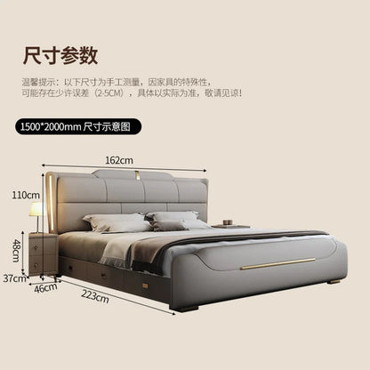 180x200cm Italian light luxury double storage bed layer cowhide three drawers Carbon steel leg camas de casal bedroom...