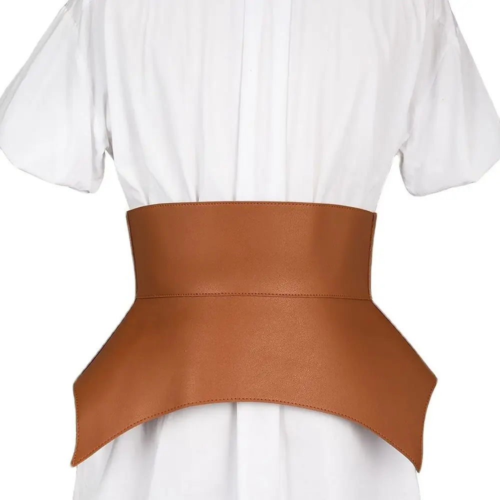 Women Classic Skirt Dress Coat Vintage Stretch Cummerbunds Punk Wide Belts Elastic Corset Band Leather Waistband