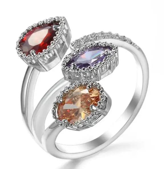 Classic 925 Sterling Silver High Quality Clear Blue Sparking CZ Geometric Stackable Opening Rings for Women Wedding Jewelry Gift