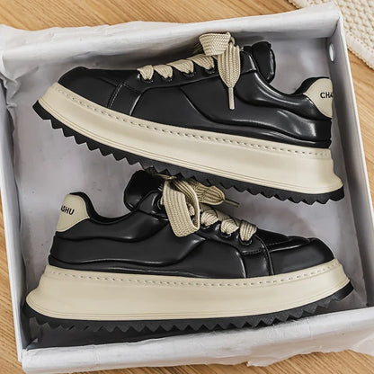 Chunky Sneaker Men Designer Board Shoes Fashion Casual Microfiber Leather Fabric Breathable Height Increased Flat Platform Shoes