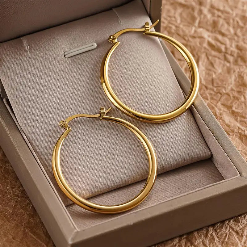 Huitan Fashion Stainless Steel Women Hoop Earrings Circle Wedding Party Luxury Lady Daily Wearable Accessories Chic Jewelry Gift