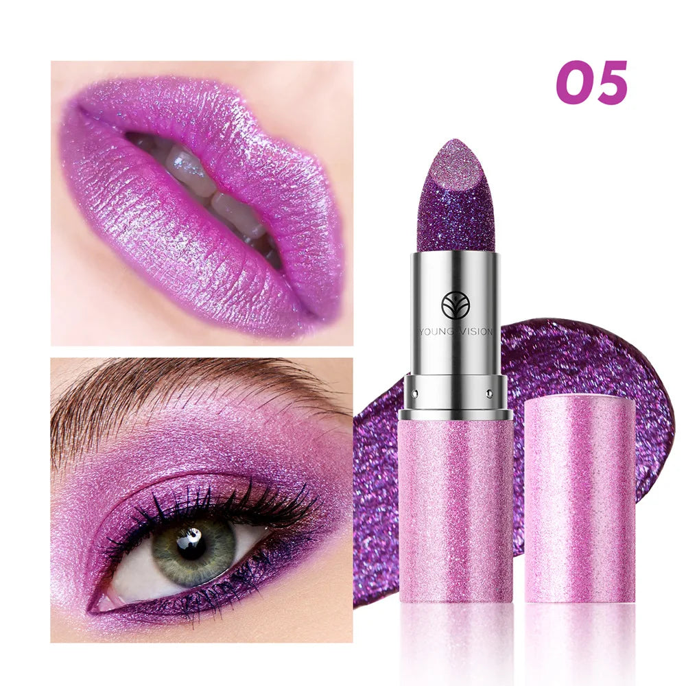 6 Colors Bold & Intense Glitter Shiny Metallic Lipstick Pearlescent Lip Tint Long Lasting Lip Senior Matte Lip Makeup...