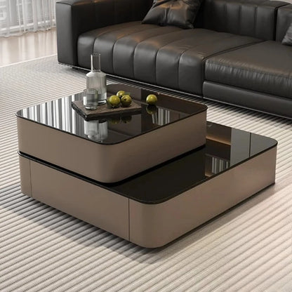 Luxury Italian Light Luxury Rotating Coffee Table Square 80cm Glass Wooden Coffee Tables Living Room Furniture...
