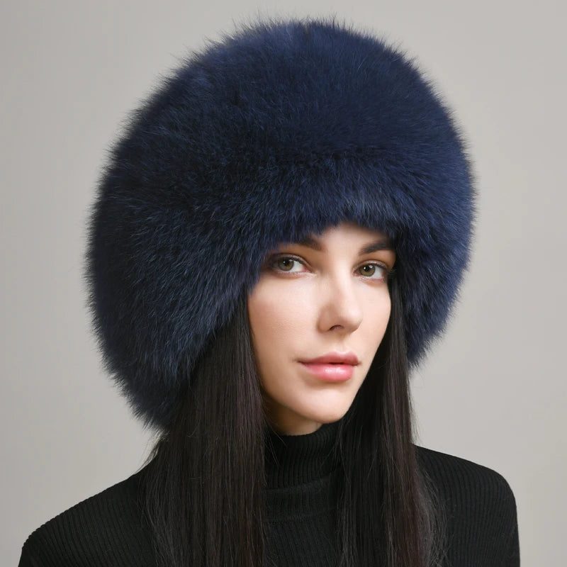 Hot Sale 100% natural Fox Fur Hat Women Caps  Winter Warm Hat Thick Fur Cap Female Fashion For Women Hat With Earmuffs Hats