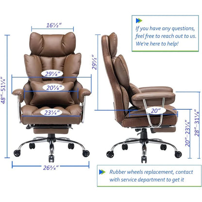 Big and Tall Office Chair 400lbs – PU Leather Executive Office Chair with Lumbar Support & Leg Rest, Heavy-Duty Computer