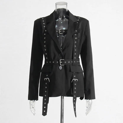 Solid Color High-End Coat 2025 Spring Summer New Trend Rivet Waist-Tied Long Sleeve Mid-Length Draped Small Blazer for Women