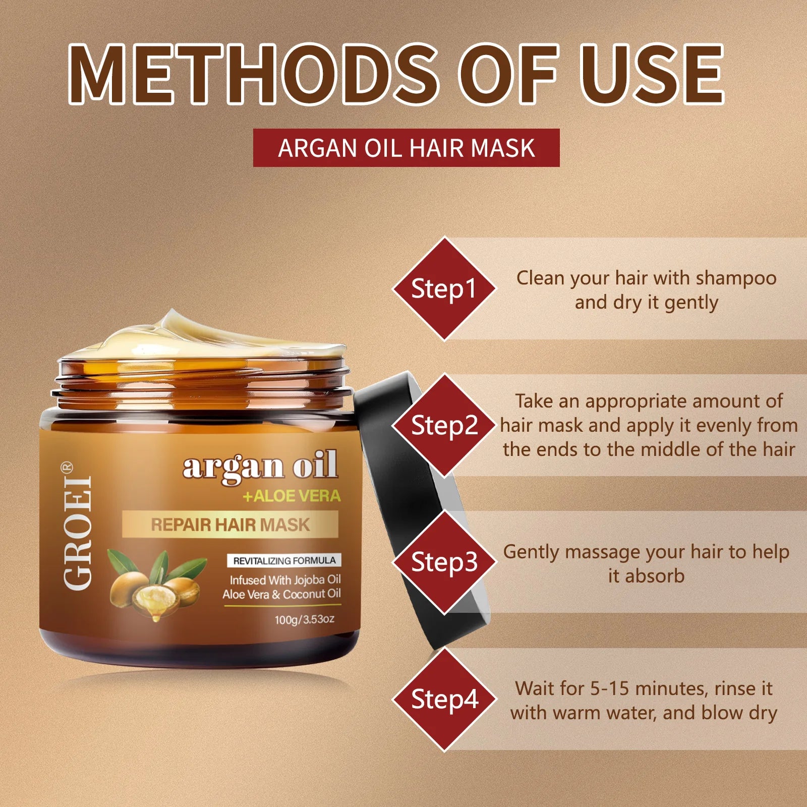 100G Argan Oil Hair Mask – Deep Repair and Hydration Treatment Restores Strength, Shine, and Elasticity for All Hair...