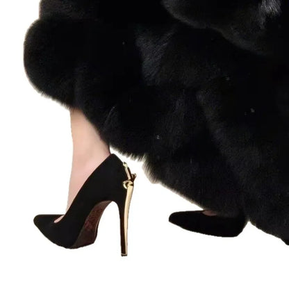 2026 Early New High Heels Women's Fine Heels Pointed Metal Swords Sexy Queen Black Lacquer Leather Single Shoes | Kimlud...