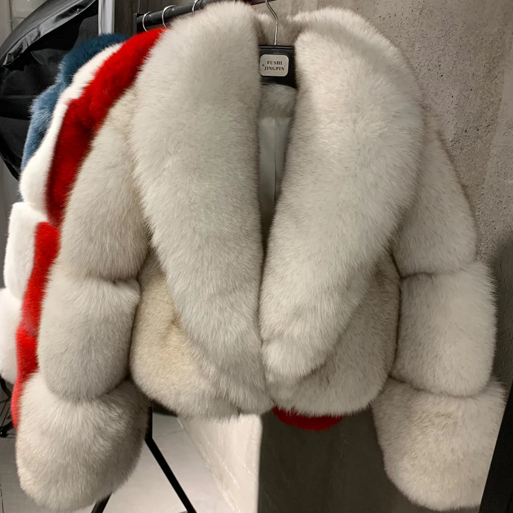# Real Fox Fur Jacket Lady Real Fox Fur Coat Short Female Long Sleeve Natural Fur Cloth with Collar