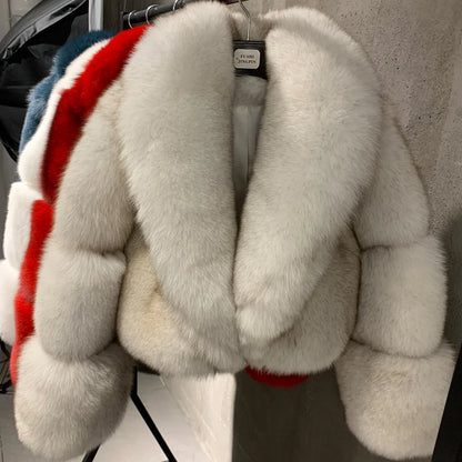# Real Fox Fur Jacket Lady Real Fox Fur Coat Short Female Long Sleeve Natural Fur Cloth with Collar