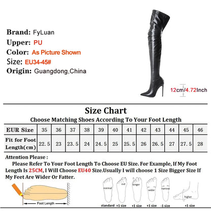 Back Zipper Slim Leg Thigh Boots For Woman 2025 New Pointed 12CM Thin High Heels Glossy Leather Black Over The Knee Women Boots