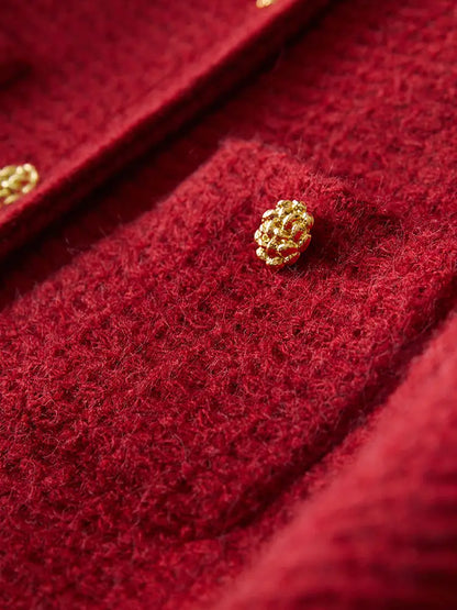 Women's Spring Autumn New Red White Fragrant Coat Chic Outerwear Tops High Street French Fashion